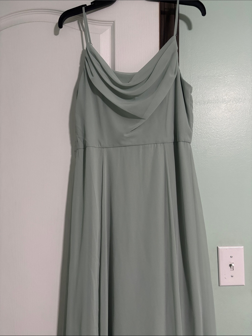 Sage Green Draped Cowl Neck Strap Dress